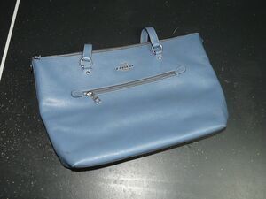 COACH 79608 Crossgrain Leather Gallery Tote Women Handbag Indigo Silver 17"x10"